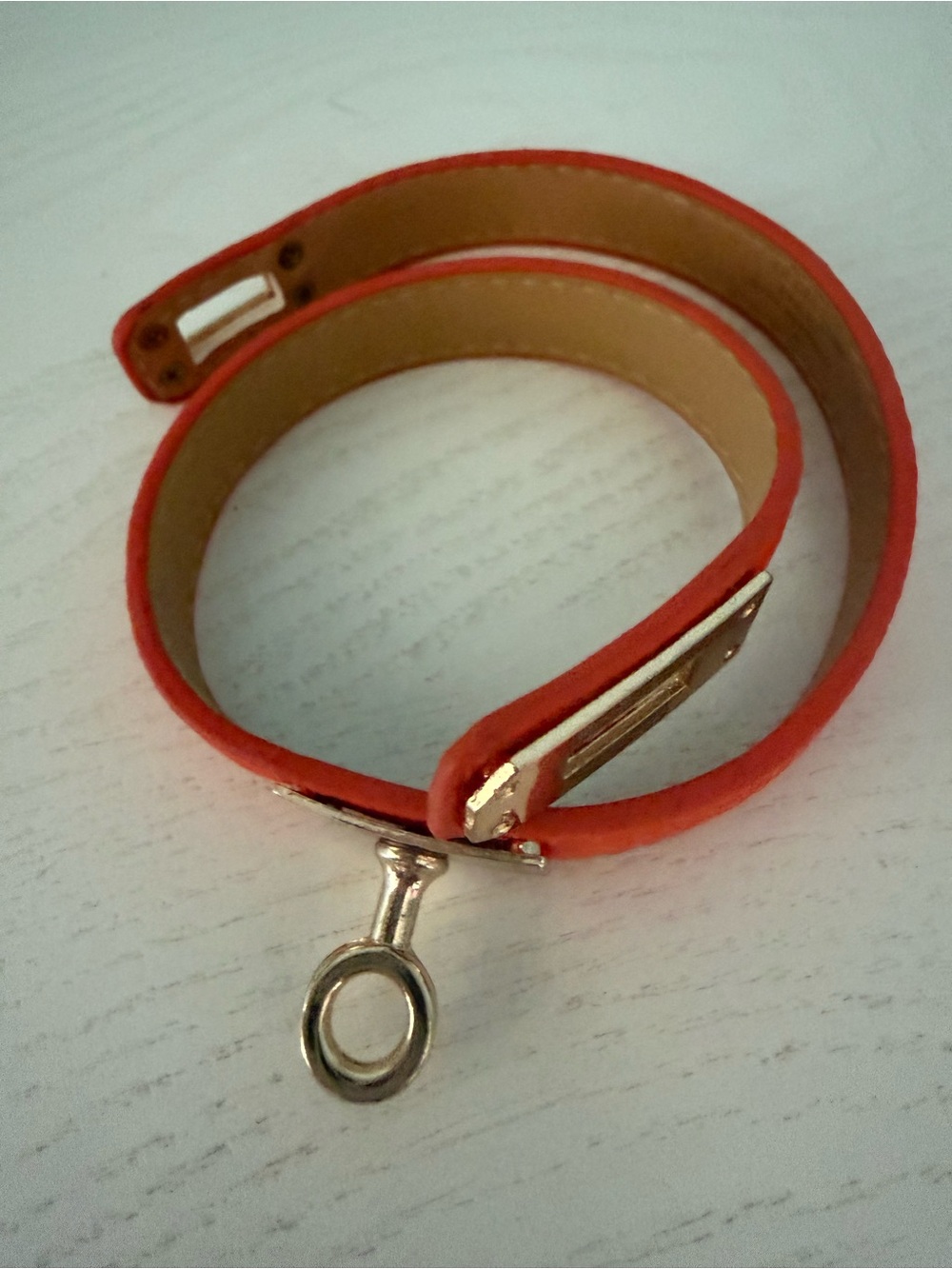 π H Orange βKellyβ Double Tour Wrap Around Leather Bracelet with Gold Hardware π§‘ - Picture 3 of 6